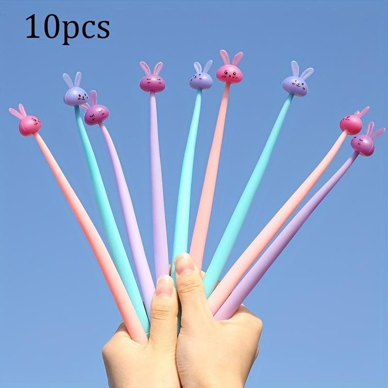 10 Cute Silicone Bunny Stress Relief Pens for Students Exam Writing Signature 10pcs