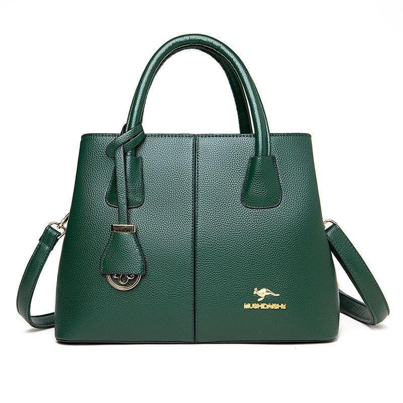 Female Genuine Leather Middle-aged Mother Bag All-match One-shoulder Messenger Bag Top Layer Cowhide Handbag One Size green