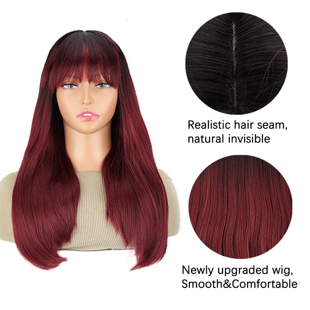 XINRAN Wig With Bangs Long Straight Wig Heat Resistant Synthetic Wig For Women Girls Daily Use Party Halloween Cosplay Wig 55cm