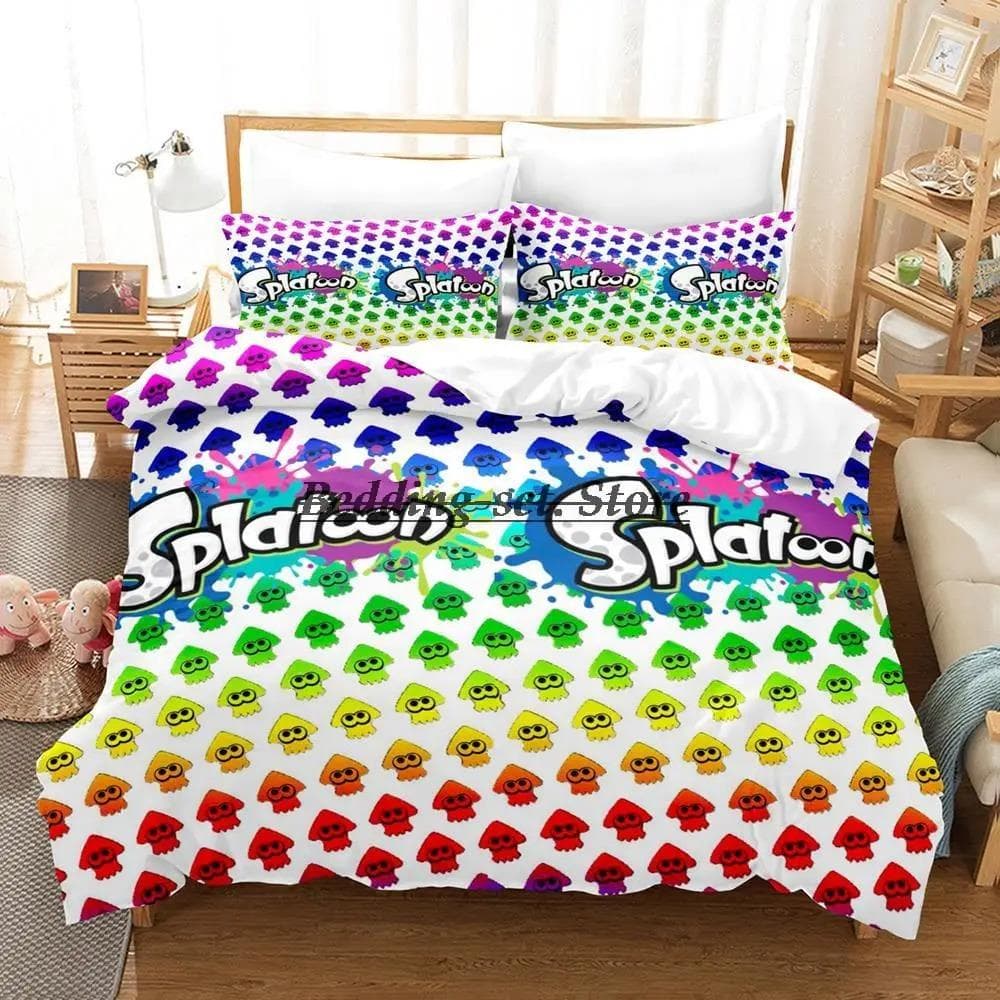 Splatoon 3 Inkling Squid Bedding Set Single Twin Full Queen King Size Bed Set Aldult Kid Bedroom Duvetcover Sets Bed Sheet Set 70x133cm 2pcs