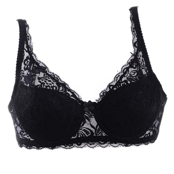2025 Women Sexy Underwear Lingerie Ultrathin Cotton Lace Bra Deep V Push Up Brassiere Breathable 90B black