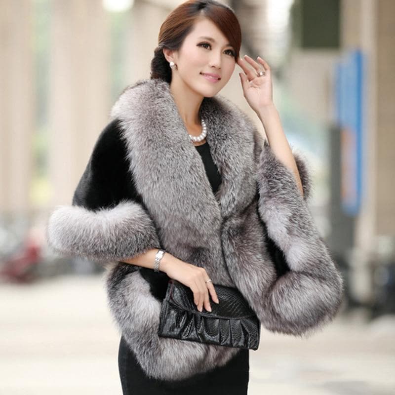 Luxury Elegant Womens Faux Mink Cashmere Winter Warm Fur Coat Shawl Cape Fashion Solid Ladies Faux Fur Pashmina Poncho One Size grey