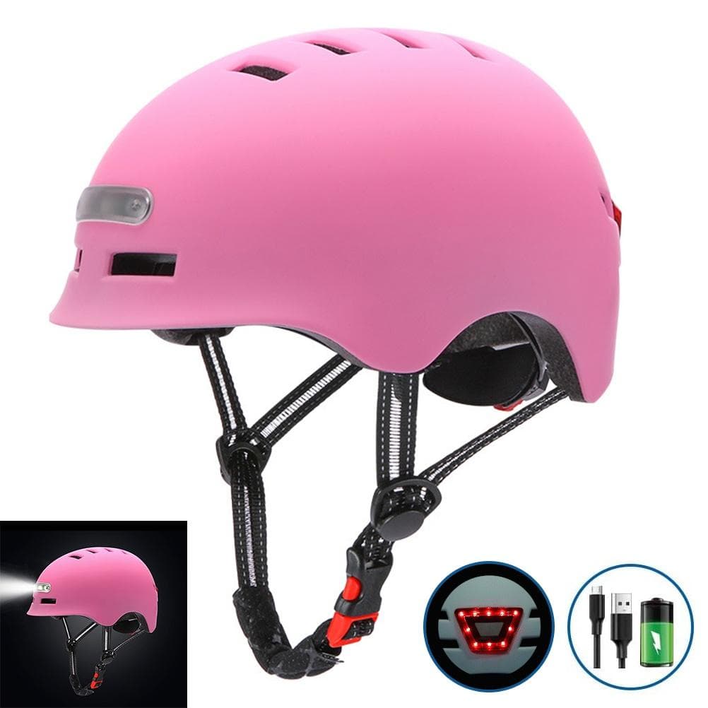 LED Light Cycling Helmet Electric Bicycle Helmet Lightweight Skateboard Wheel Skateboard Helmet S pink