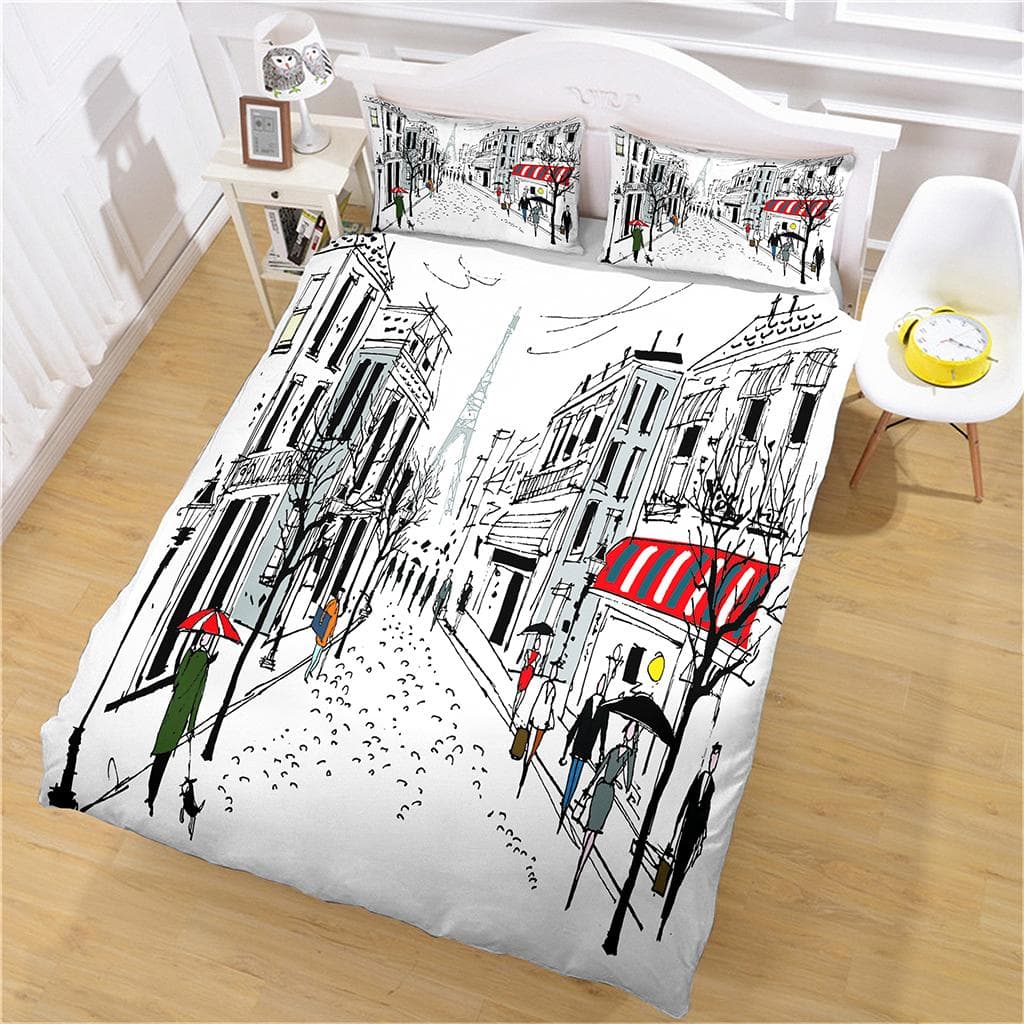 3D Grey City Streets Pattern Duvet Cover Set Cute Cat Pattern Bedding Set Polyester Quilt Cover King Twin Single Size Home W90xL190cm