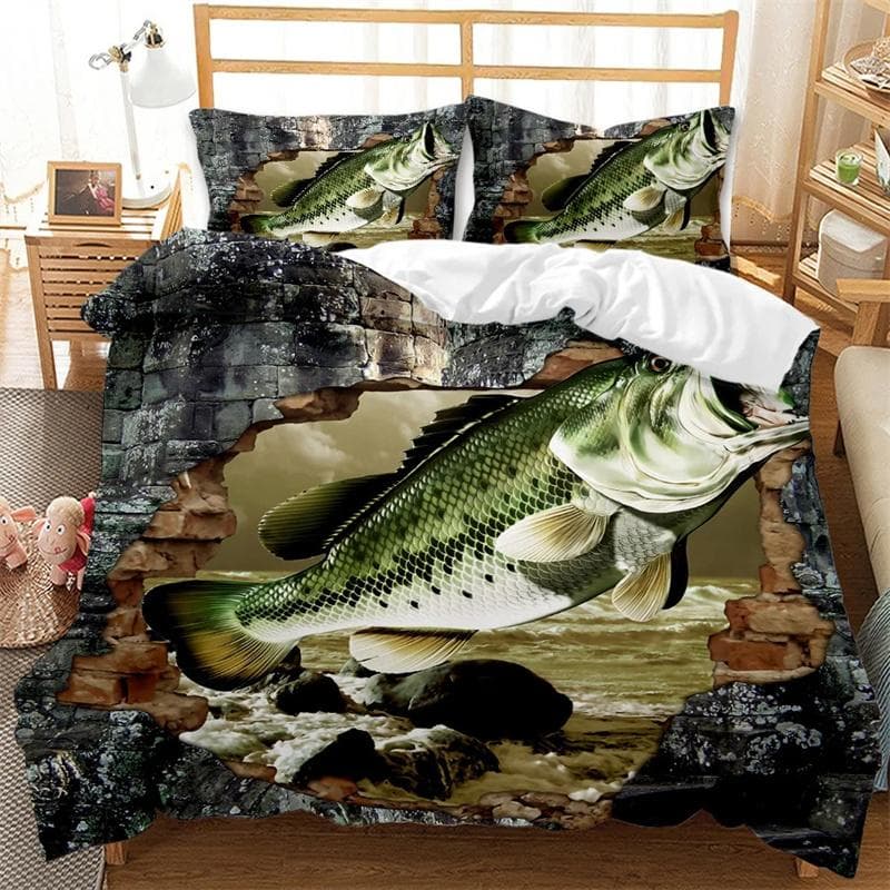 Big Pike Fishing Hunting Bedding Set Boys Girls Twin Queen Size Duvet Cover Pillowcase Bed Kids Adult Duvet 2/3pcs Duvet Cover 150X200cm