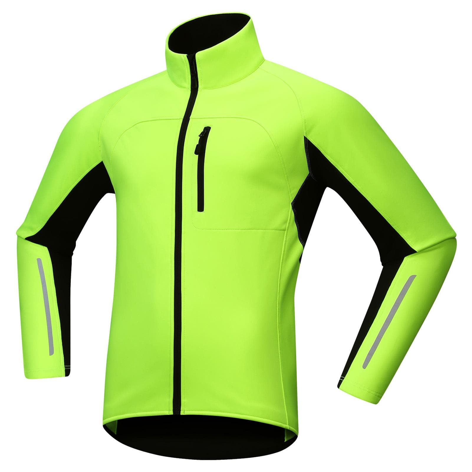 Men s Winter Cycling Jacket Windproof Waterproof Soft Shell with Reflective Detailing Warm Fleece XL green
