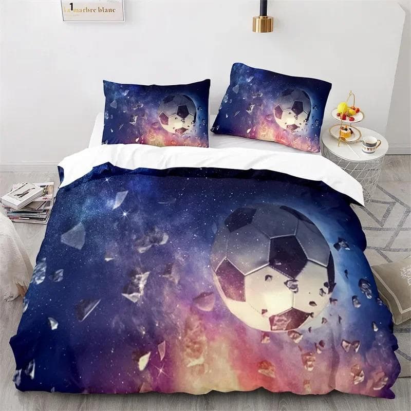 3D Soccer Duvet Cover Set King Queen Boys Watercolor Football Bedding Set Youth Sports Theme Quilt Cover For Child's Dorm Room 70x133cm 2pcs