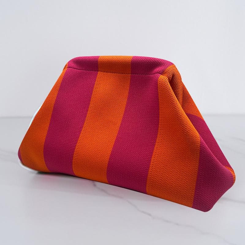 Summer Beach Clutch Bag for Women Woven Crochet Handbags Purses Knitting Dumpling Clutch Ruched Cute Cloud Casual Colorblock Bag orange