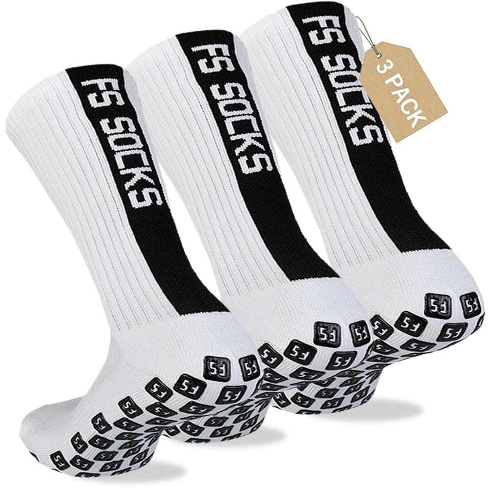 3 Pairs Non Slip Sport Soccer Socks Anti Slip Football Grip Socks for Football Basketball white