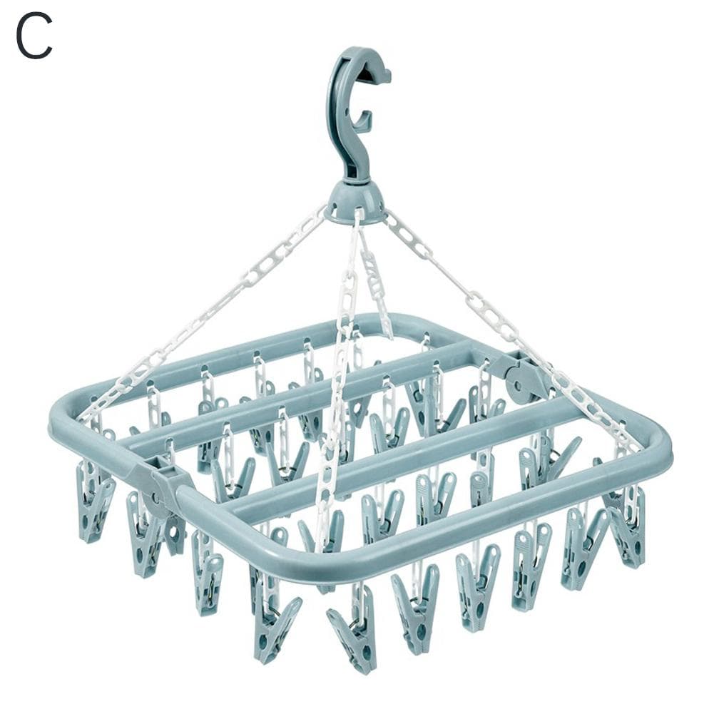 Clothes Drying Hanger With 32 Clips Multifunctional Household Windproof Socks' Clip Drying Rack Drying Hanger