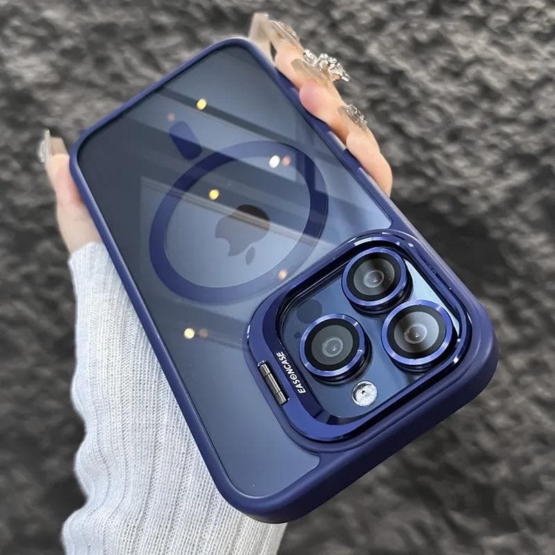 Luxury Magnetic Shockproof Phone Case For iPhone 16 15 14 13 12 11 Pro Max Plus Funda Stand Glass Lens Protection Back Cover iPhone 14 dark blue