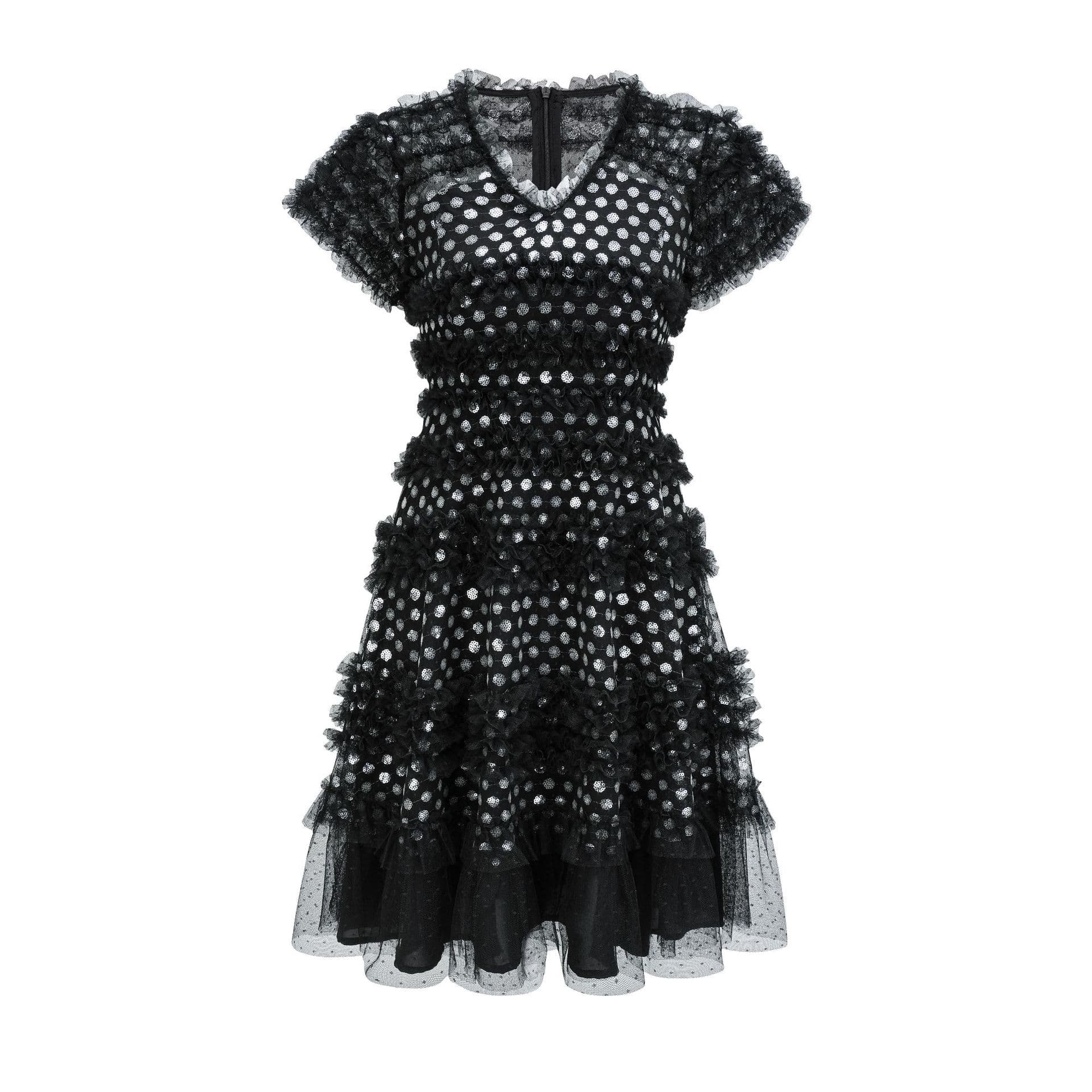 Sweet and Cute Shiny Dress Heavy Craft V-neck Short-sleeved Skirt Birthday Party Skirt XL