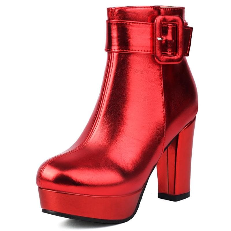 Luxury Women's Ankle Boots High Heels Platform Short Boot Zipper Gold Silver Pink Red Party Dance Shoes Female Large Size 45 48 37 red