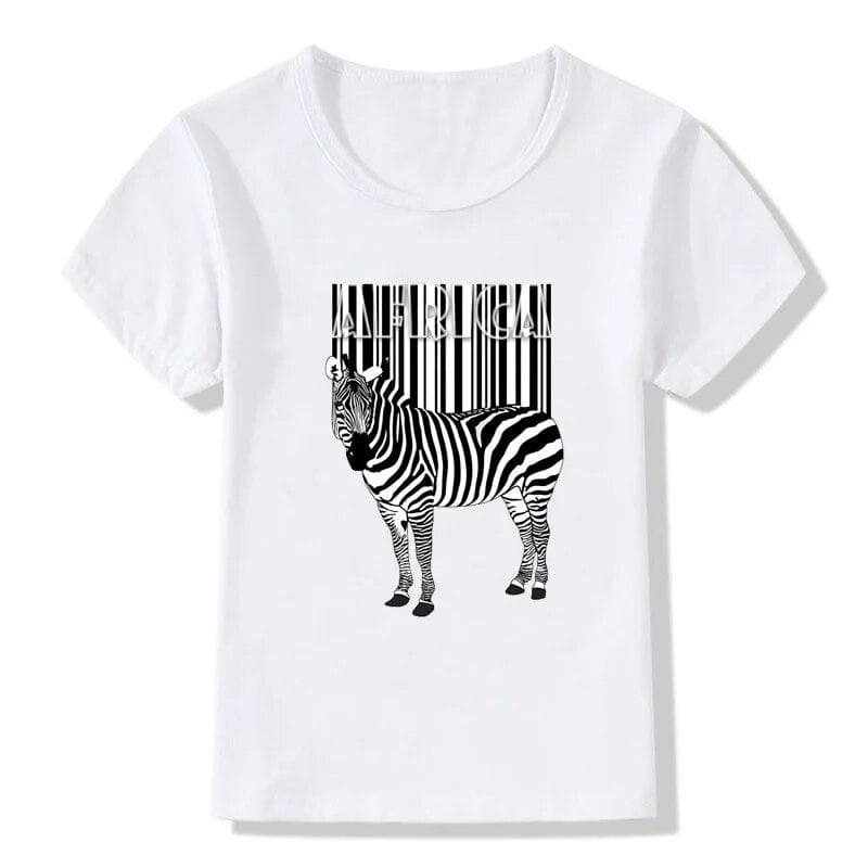 Boys T -Shirt Tops Children Clothes Zebra Print Summer Casual Cute Round Neck White T -Shirt Baby Clothes Boy Top Boy T -Shirt 9T