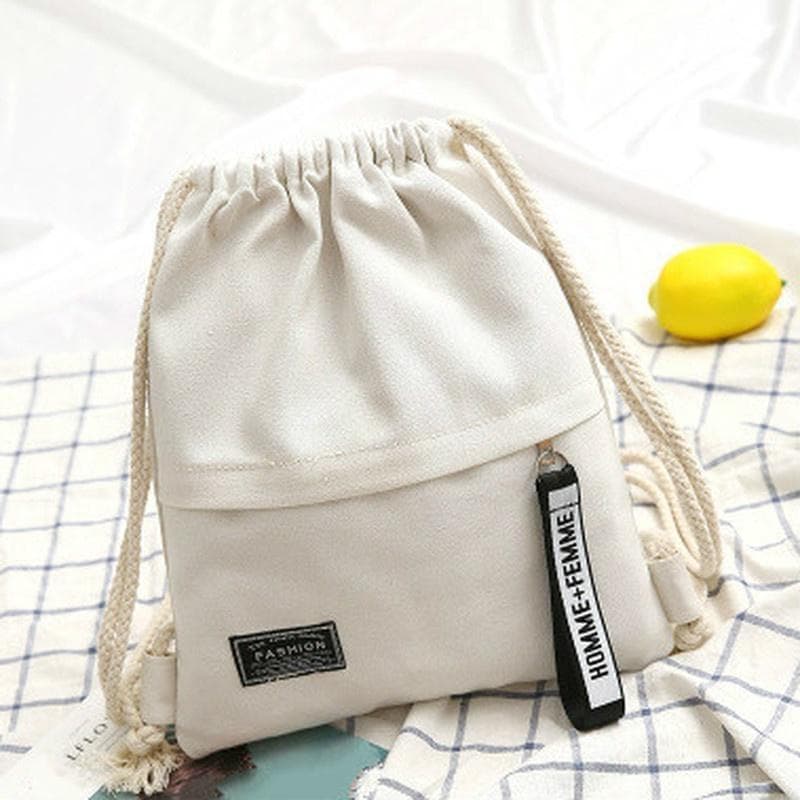 1Pcs Drawstring Style Backpack Canvas Bag 5 Color Minimalist Versatile Fabric Bundle Pocket Women's Bag Leisure Bags One Size white