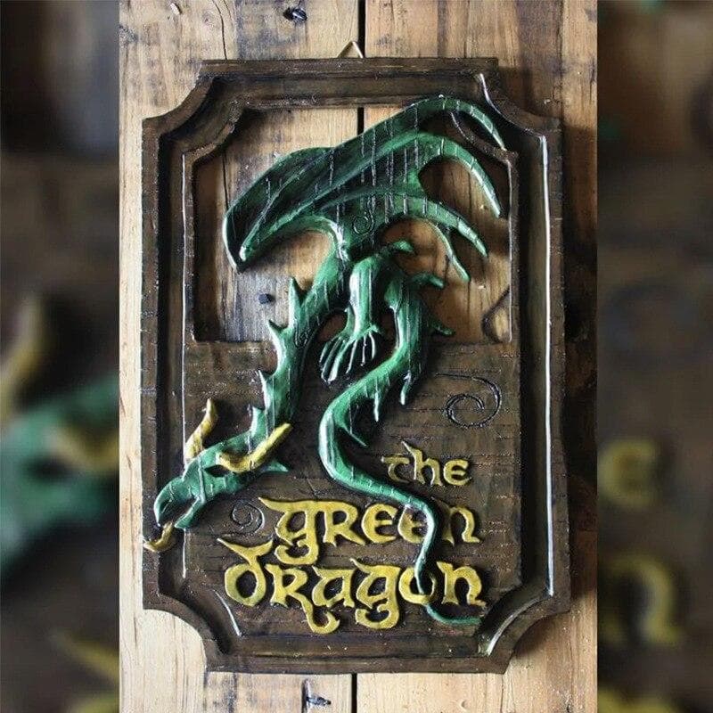 Longma Resin Crafts Modern Home Wall Art Decorations Lord of The The Prancing Pony and The Green Dragon Pub Signs Set Dragon