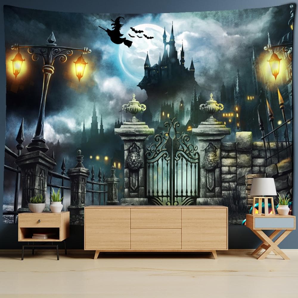 Horror Wizard Guitar Tapestry Wall Hanging Psychedelic Witchcraft Tapiz Art Residence Dormitory Decor 95x70cm