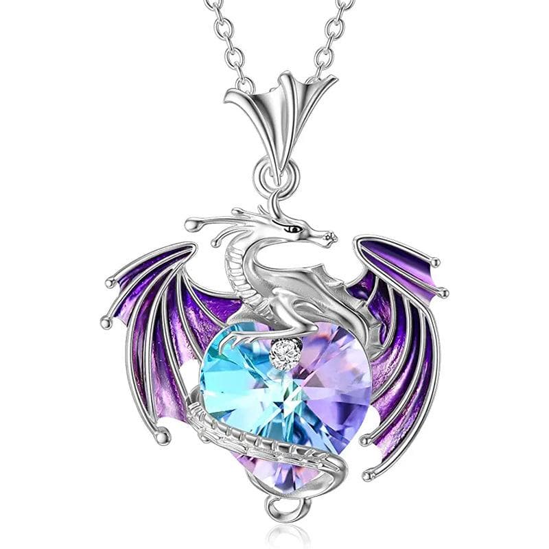 New Birthstone Flying Dragon Necklace Female Colorful Heart-shaped Crystal Necklace purple
