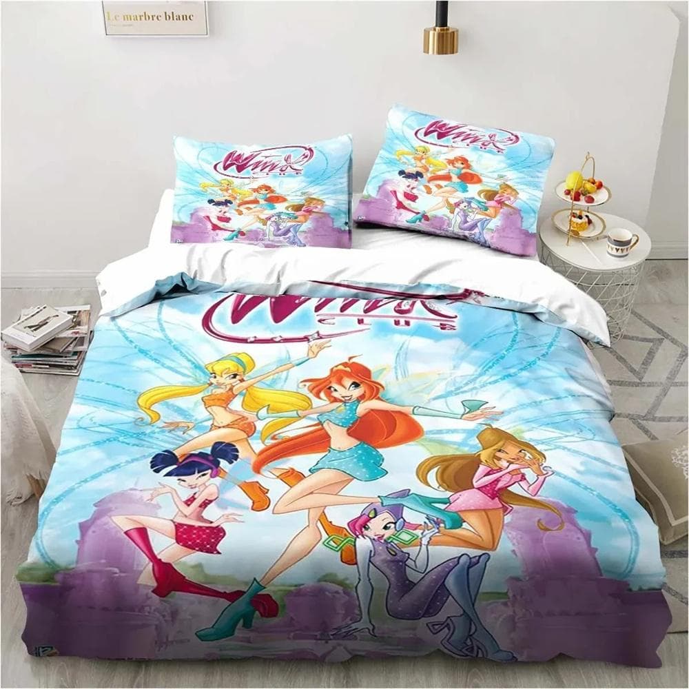 Winx Anime Kawaii Bedding Set Duvet Cover Set Lightweight Soft Duvet Cover Decorative Bedding for Teenagers Boys Girl Gift Large 135X200cm-2pcs