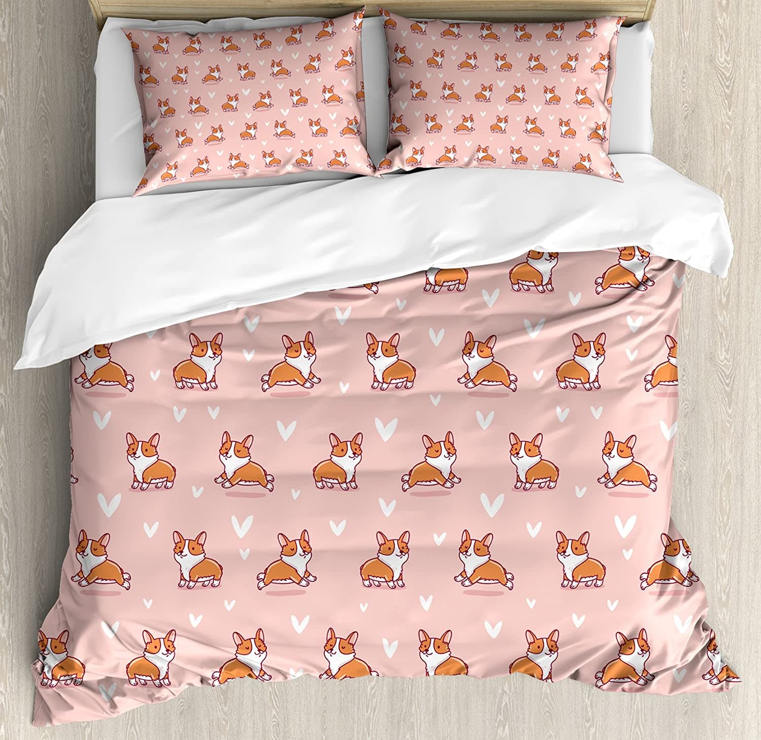 Dog Lover Bedding Set Cute Little Corgi Jumping Running and 3pcs Duvet Cover Set Bed Set Quilt Cover Pillow Case Comforter Cover 155x215cm 3pcs