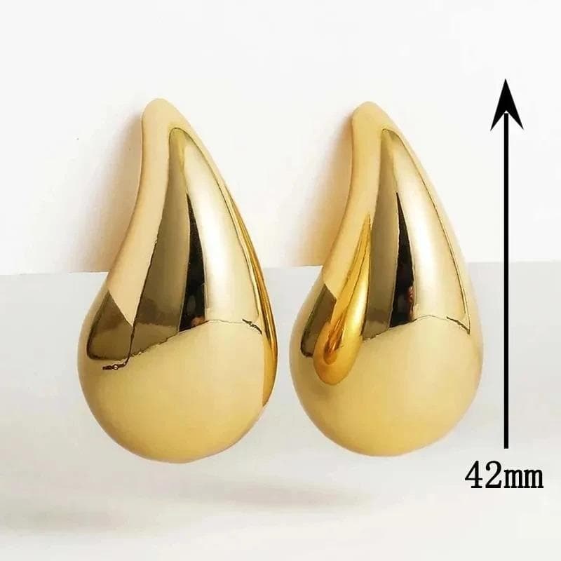 Retro Trendy Gold Color Chunky Waterdrop Dupes Drop Earrings Summer Fashionable Versatile Personality Glossy Teardrop Earring Jewelry Gift for Women