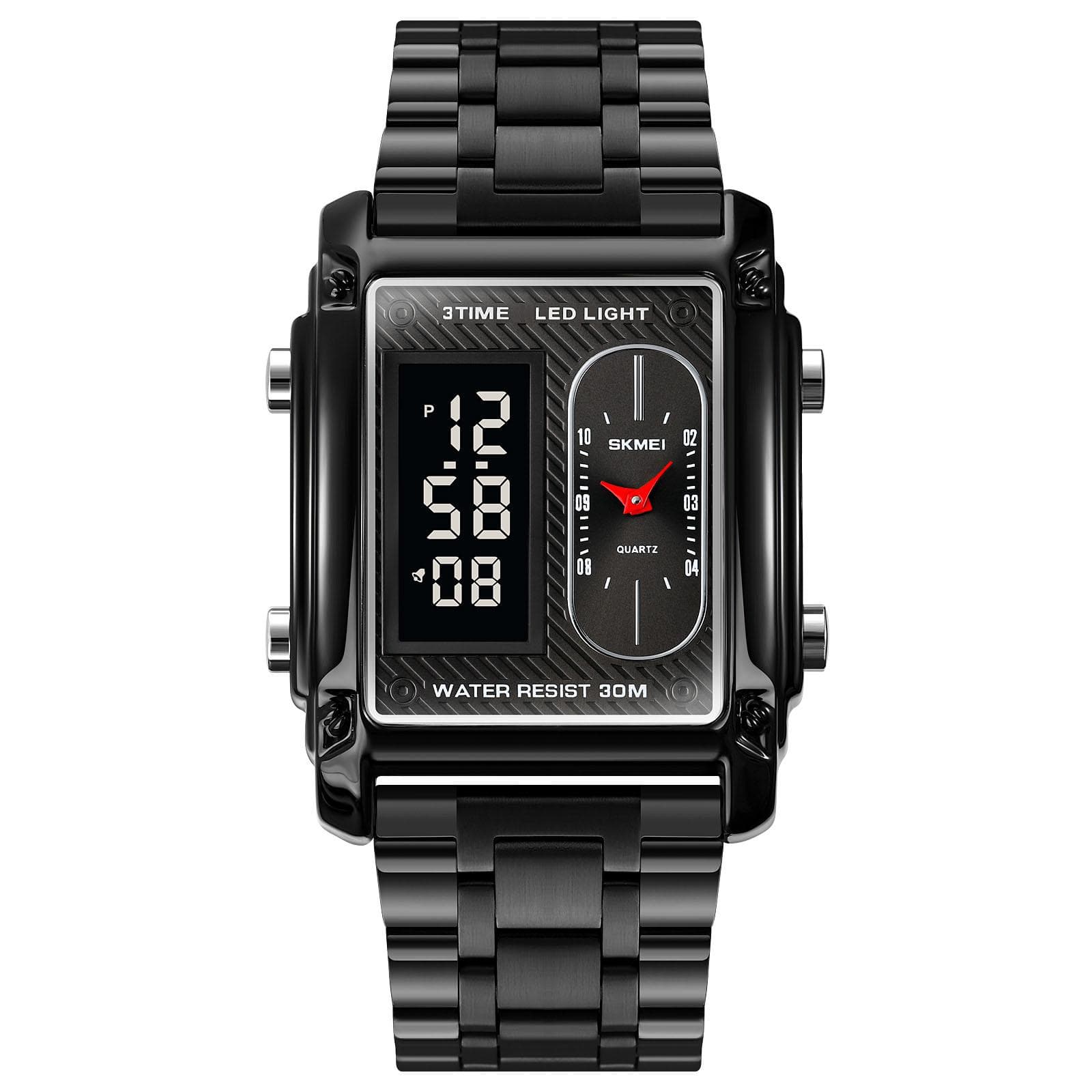 SKMEI 1868 Men Watch Professional 30M Water Resistant Double Display Double Movements GMT Time black white