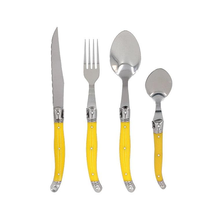 4-24pcs Laguiole Tableware set Rainbow Cutlery Black Plastic Handle Dinnerware Stainless Table Knife Dinner Fork Spoon Teaspoon