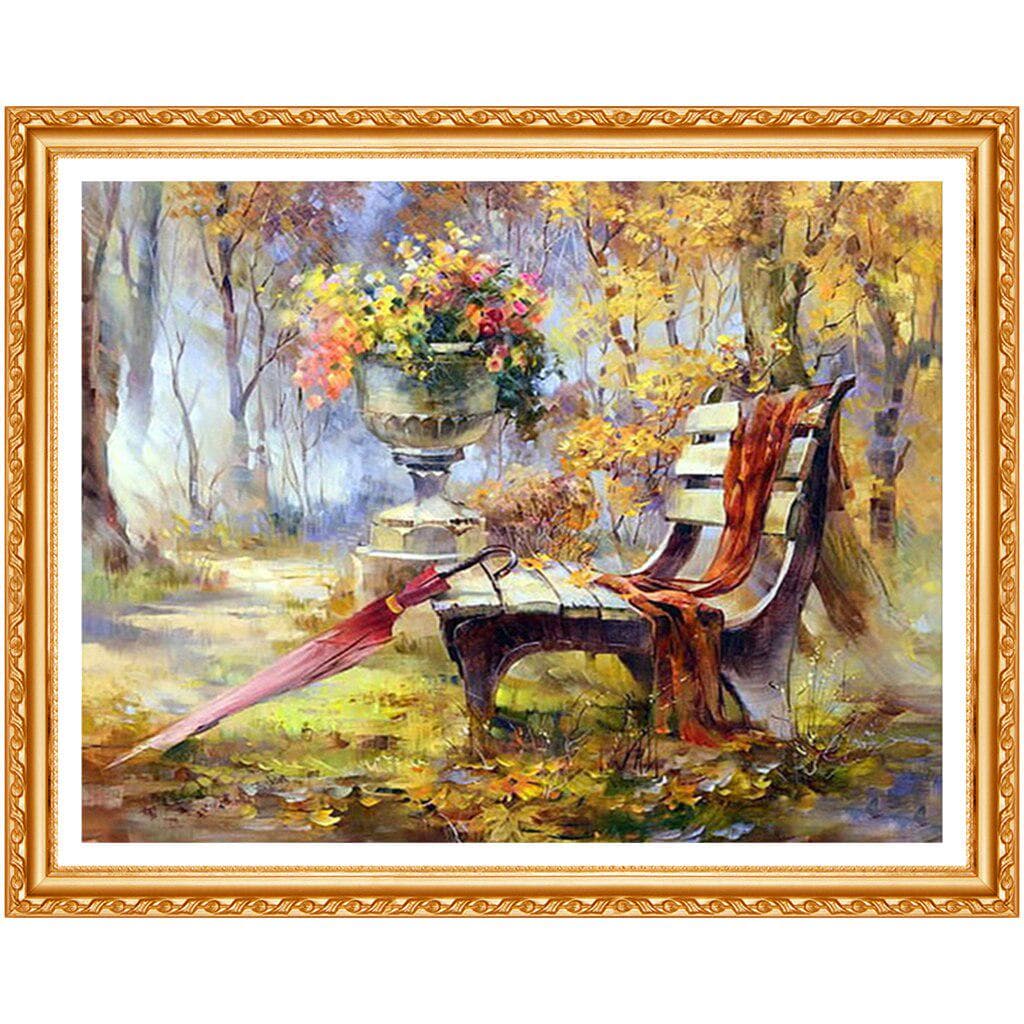 Full Round Drill 5D DIY Diamond Painting Flowers Bench Handmade Embroidery Arts Cross Stitch Decor 20X30CM