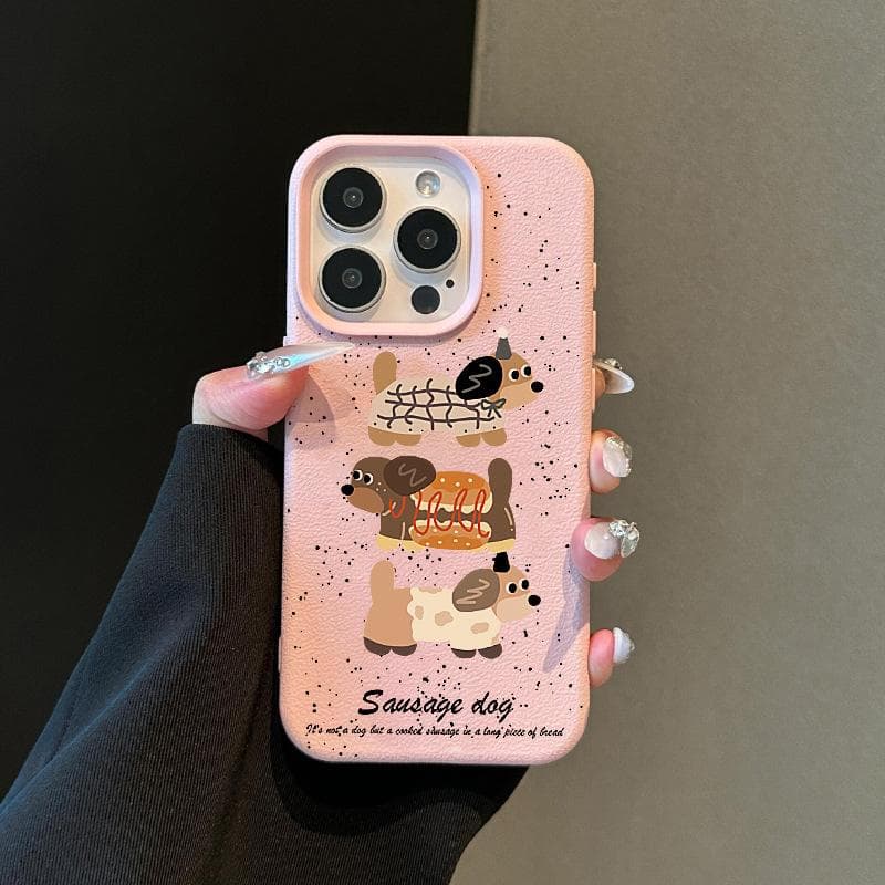 Cute Dachshund Dog Suitable for Apple 15 Promax Mobile Phone Case IPhone 14 Lychee Pattern 13 Fun Niche iPhone 11 Pro Max