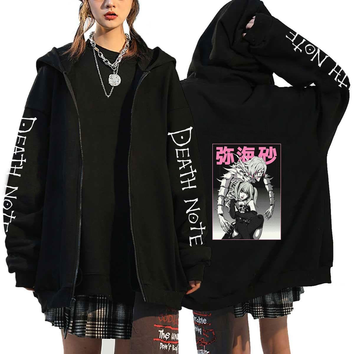 Death Note Harajuku Anime Zipper Coats Hoodies Mens Jackets Casual Loose Hooded Zip Up Manga L Lawliet Print Tops Sweatshirt Unisex Couple Streetwear L