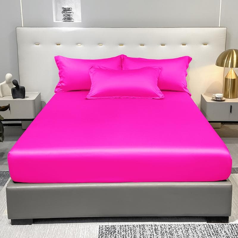 1 Simple Modern Satin Solid Color Fitted Sheet,Rose Red Color Ice Silk Bedspread For Bedroom,Bedding (Excluding Pillowcases) 71x132cm rose red