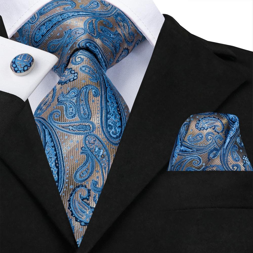 Hi-Tie Mens Accessories Silk Tie Handkerchief Cufflinks Set for Wedding Party Floral Solid Necktie N-3533