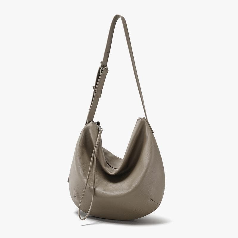Bao Bao's Top-layer Leather Dumpling Bag, Fashionable Large-capacity Tote Bag, Versatile Soft Leather Single-shoulder Crossbody Bag khaki