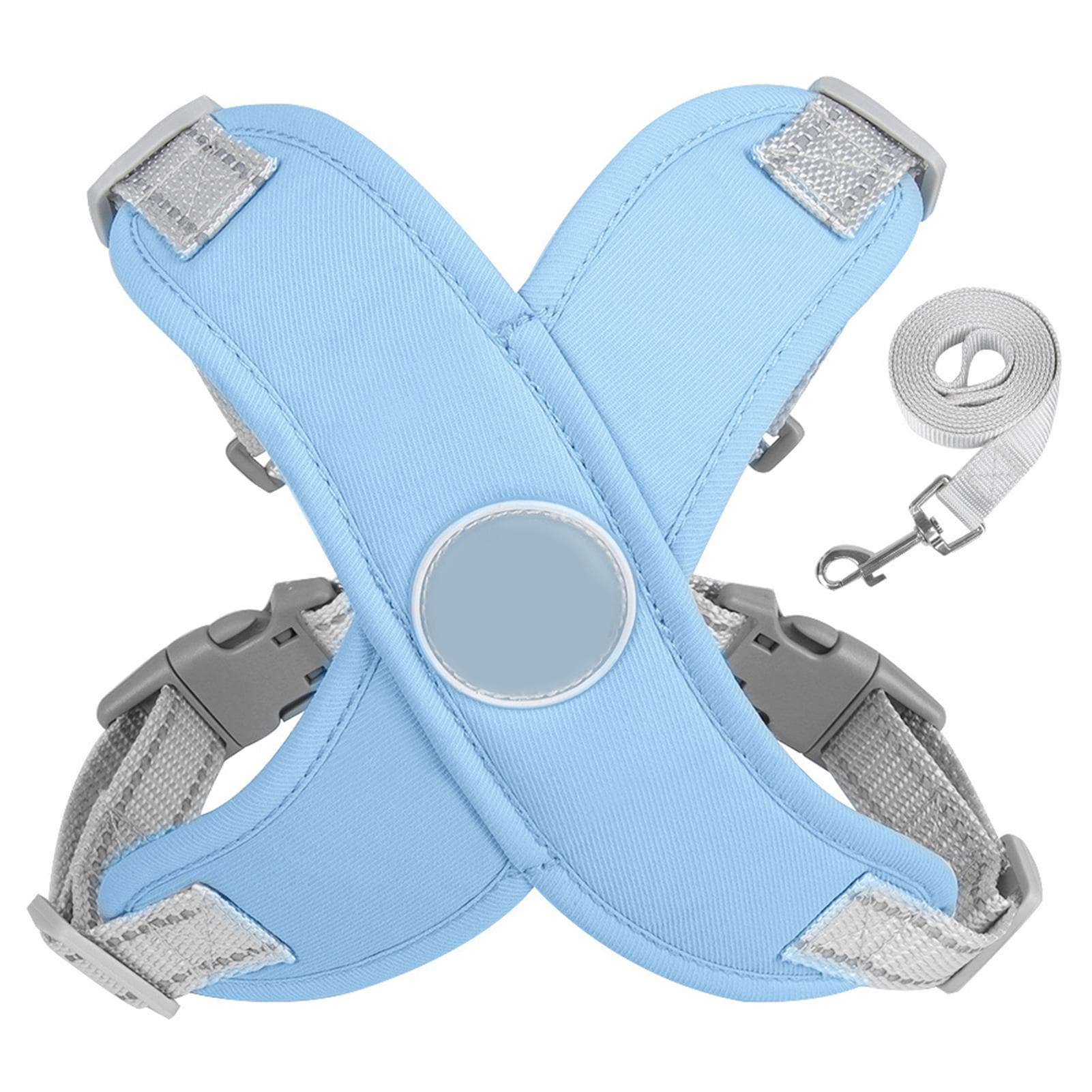 Dog Harness Leash Reflective Soft Padded Adjustable Choking Prevention Pet Vest Leash for Walking M(for 4-6.5kg) blue