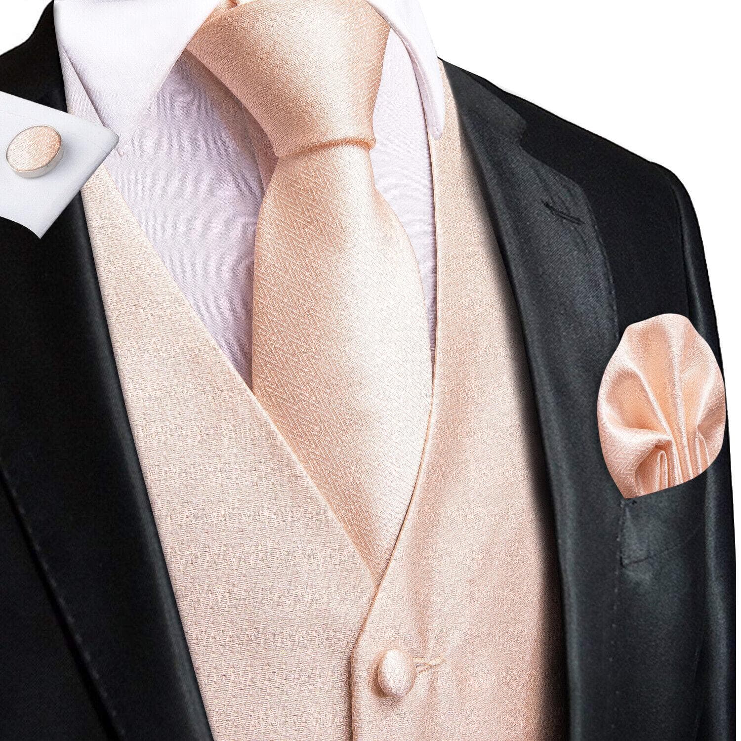 Hi-Tie Tuxedo waistcoat for Men Suit Vest Necktie Handkerchief Cufflinks Set for Wedding Business XL