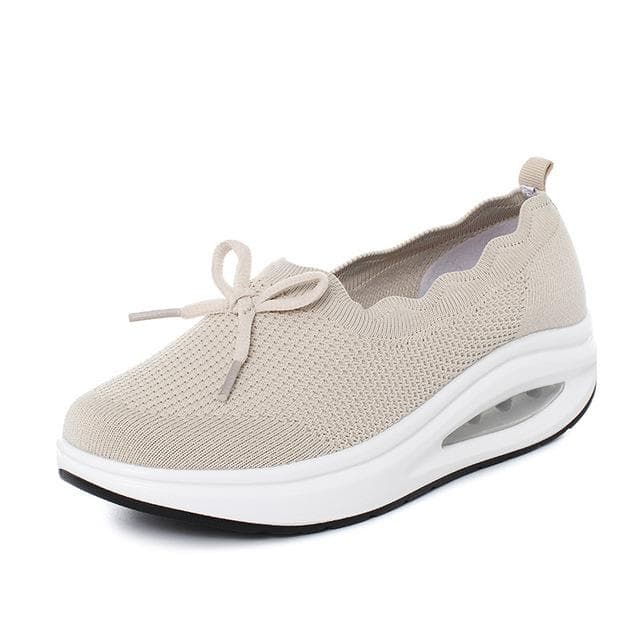 Lace Floral Casual Soft Mesh Breathable Swing Wedges Women Shoes Sneakers Height Increasing Chaussure Femme Ladies Trainers 38 beige