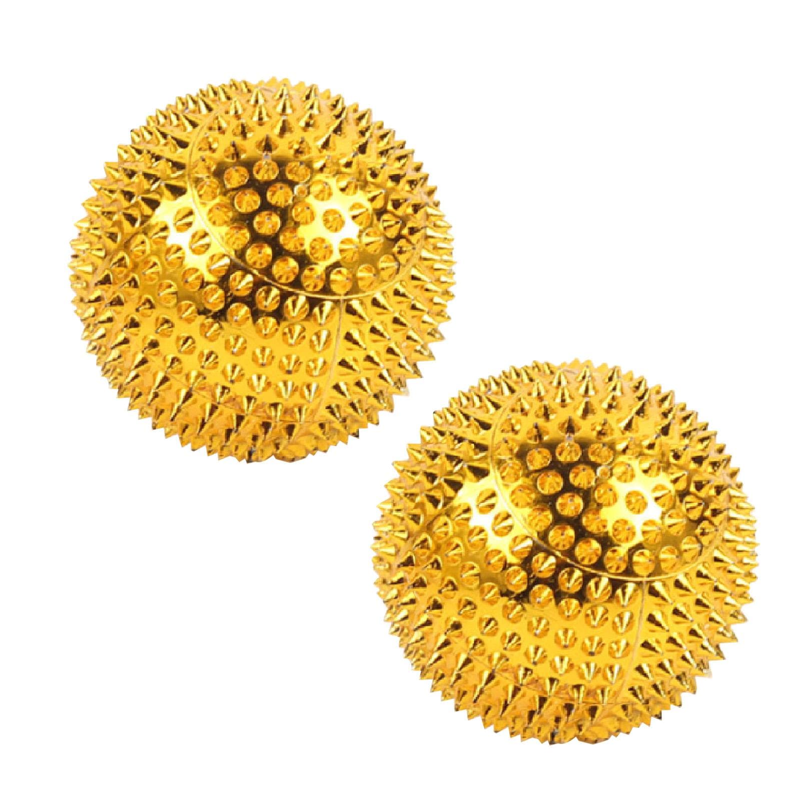 2pcs Massage Ball with Needles Acupressure Active Massager Spiky Hard Massaging Tool for Hand Foot 47mm gold