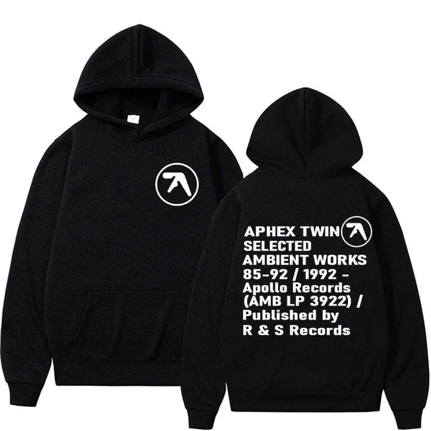 Aphex Twin Ambient Works Records Print Hooded Women Unisex Harajuku Hip Hop Punk Sweatshirt Fashion Casual Fleece Hoodie Streetwear XS black