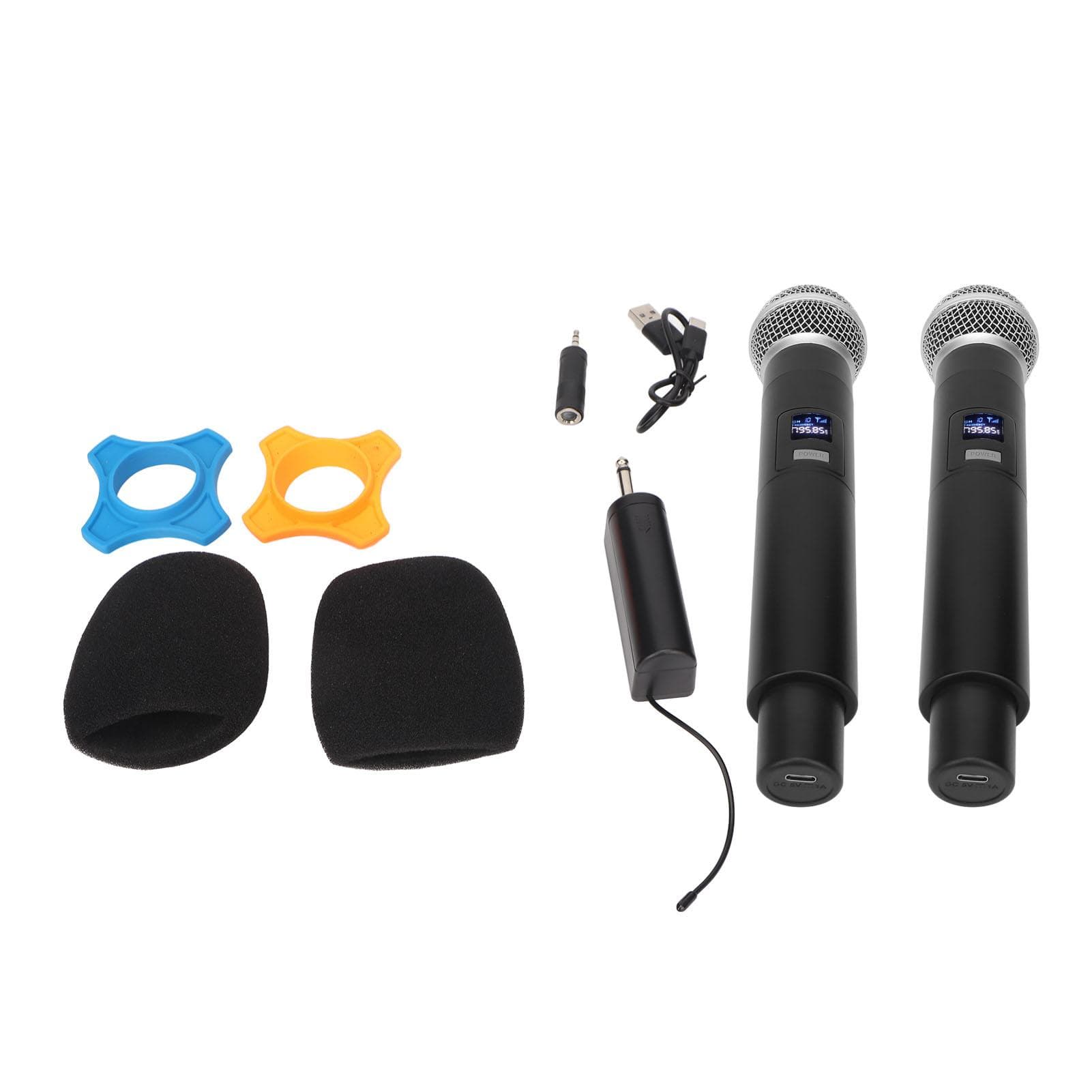 Wireless Microphone System Professional 1 for 2 Handheld Cordless Dynamic Microphones for Singing