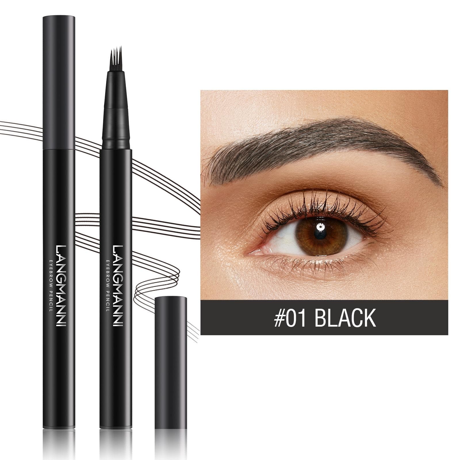 LANGMANNI Three -color Four -claw Eyebrow Pencil Cross -border Three -dimensional Naturally Does Not Stain and Lasts Long and Smooth 01 black