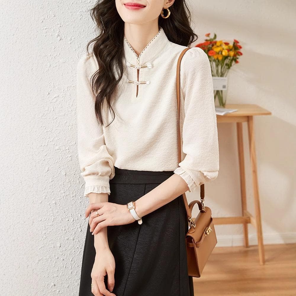 Winter New Velvet Stand-up Collar Button-down Shirt Temperament Long-sleeved Top Versatile Shirt 2XL