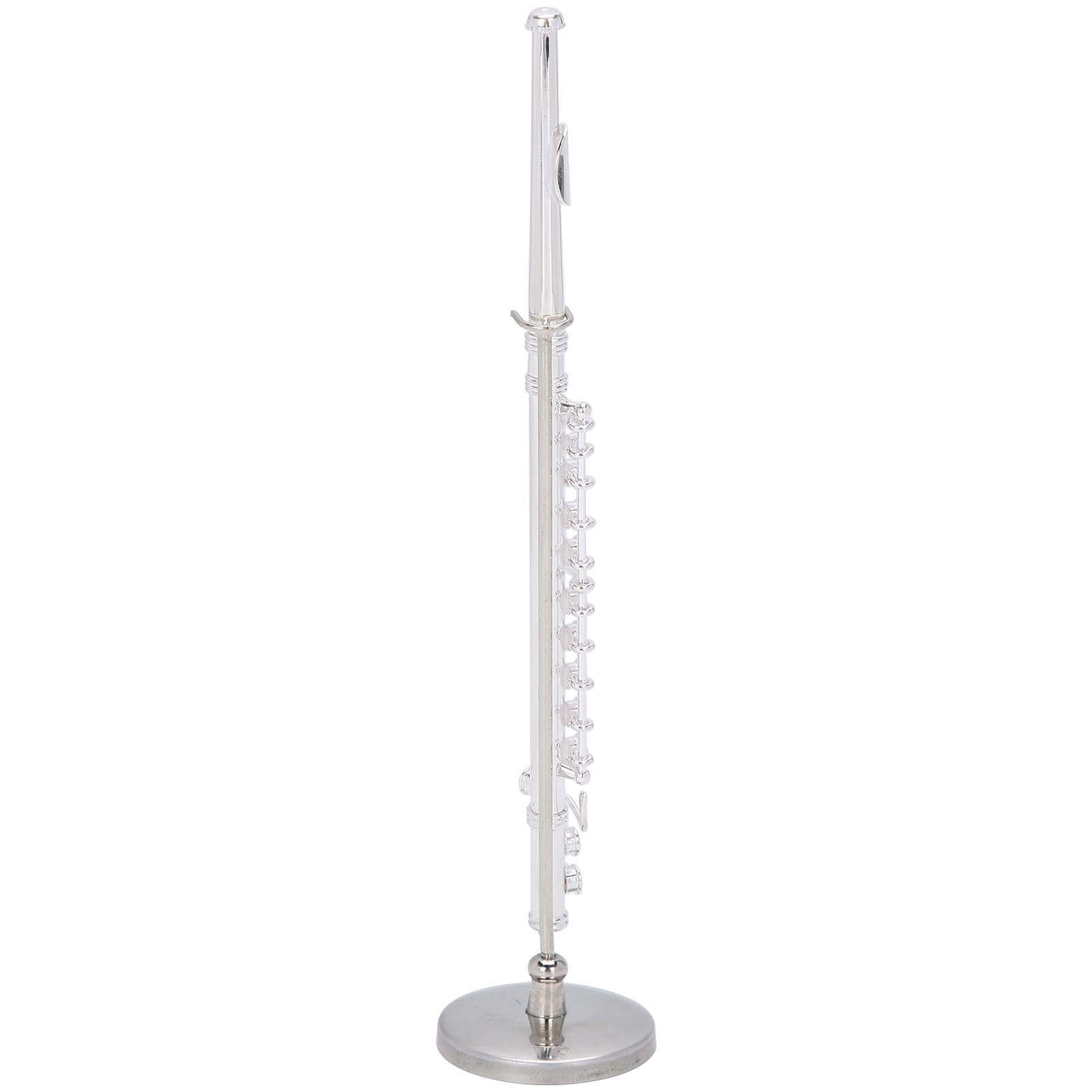 Copper Miniature Flute with Stand Mini Musical Instrument Model Accessory Gift (Silver)