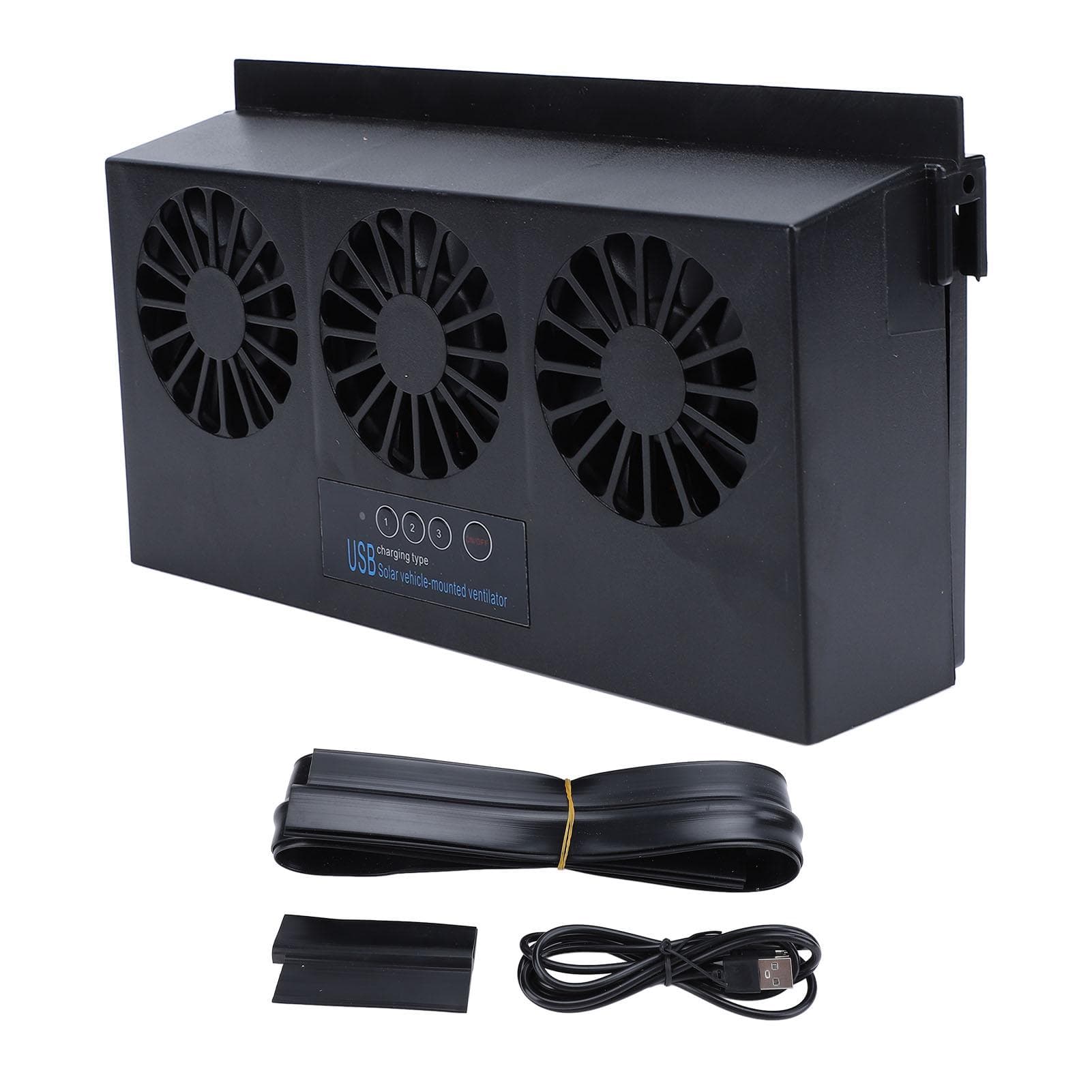 Solar Powered Car Exhaust Fan 3 Heads Odor Removal Multifunctional Air Purifier Cooling Fan for black