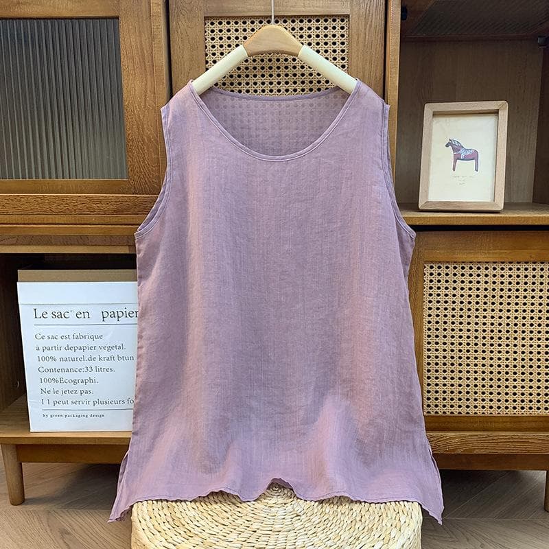 Lightweight Cotton and Linen Loose Sleeveless Vest Women's Summer Solid Color Shirt Women's Clothing L purple