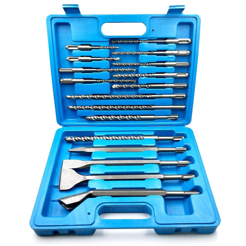 17-Piece SDS-Plus Rotary Hammer Drill Bits and Chisel Set Concrete Masonry Hole Tool with Storage silver