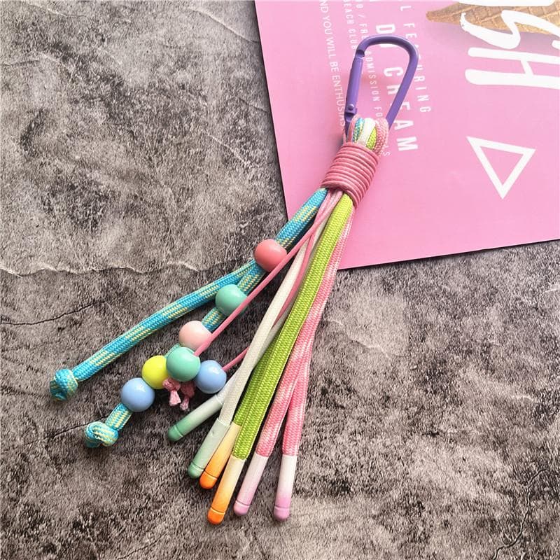 Keychain Colorful Key Chain with Beads Bags Charms Braid Car Keychain on the Phone Small Fresh Key Holder Premium Accessories purple