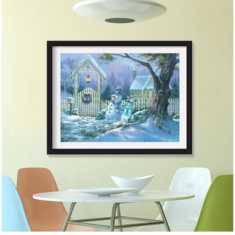 5D DIY Full Drill Round Diamond Painting Mosaic Snowman Scenery Embroidery Cross Stitch Kits 20X30CM