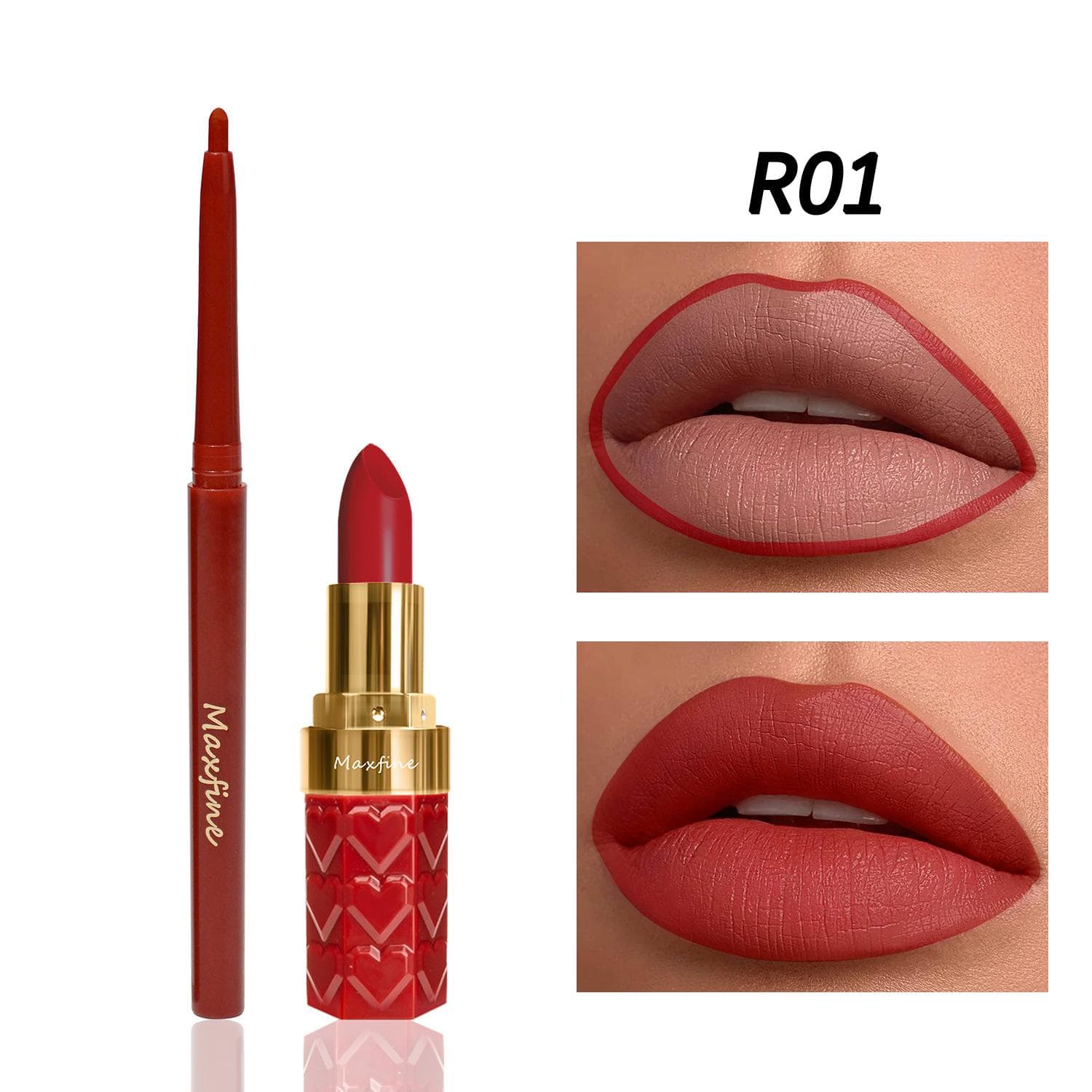 MAXFINE Lipstick Lip Liner Combination Set 18-color Non-stick Cup Genuine Matte R01
