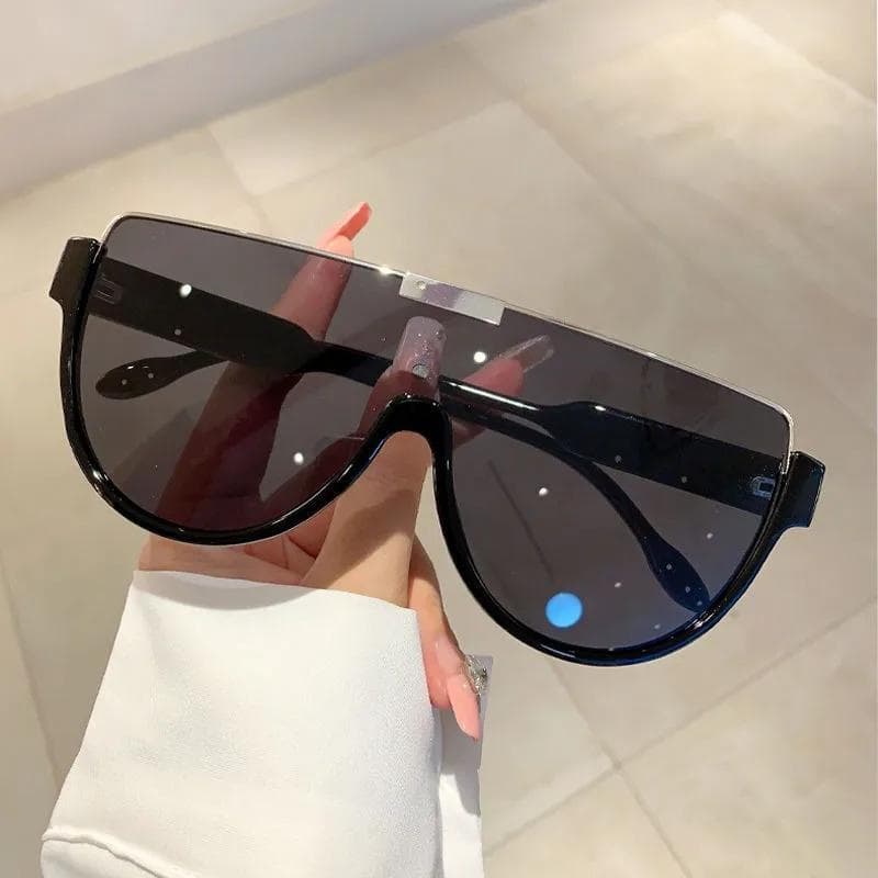Vintage Semi-round Sunglasses Oversized Half Frame Monoblock Goggle Shades for Women Men Outdoor Fashion
