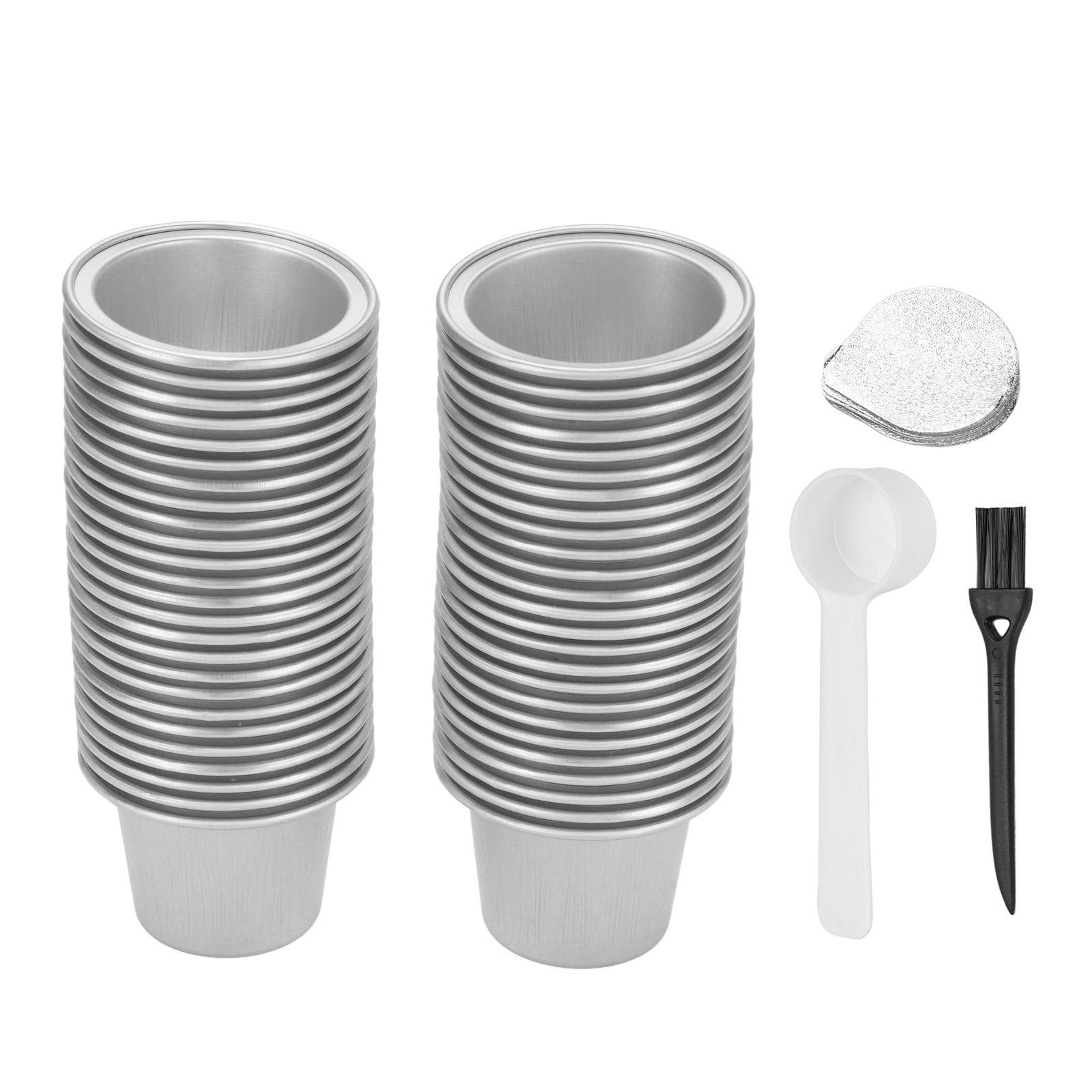 50PCS Aluminum Foil Lids with 50PCS 15ml Coffee Capsules Coffee Pods Seal Lids Stickers with Spoon L(for 6.5-9kg) silver